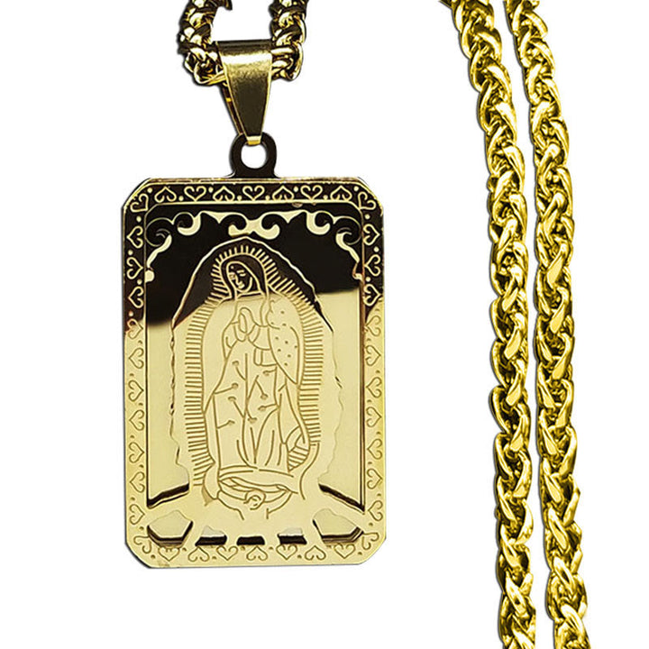 Christian Art Classic Style Our Lady of Guadalupe Square Hangtag Stainless Steel Pendant Necklace