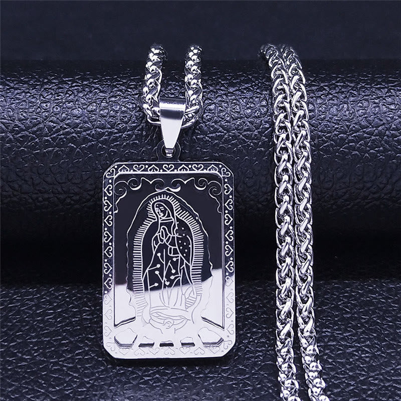 Christianartworkshop Classic Style Our Lady of Guadalupe Square Hangtag Stainless Steel Pendant Necklace