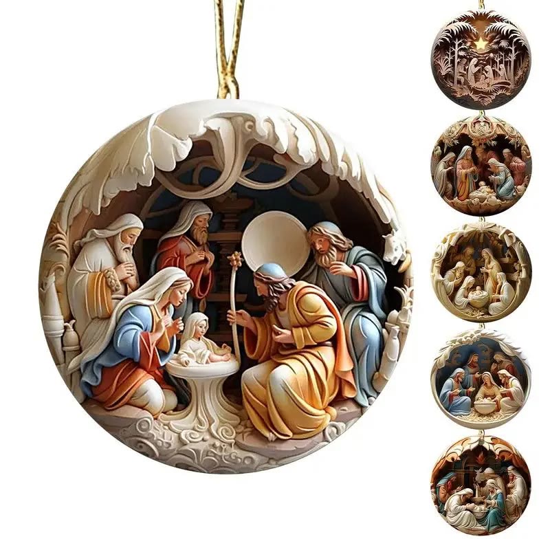 Christianartworkshop Christmas Nativity Scene Plane Ornaments: The Birth of Jesus Hanging Decoration(6 options)