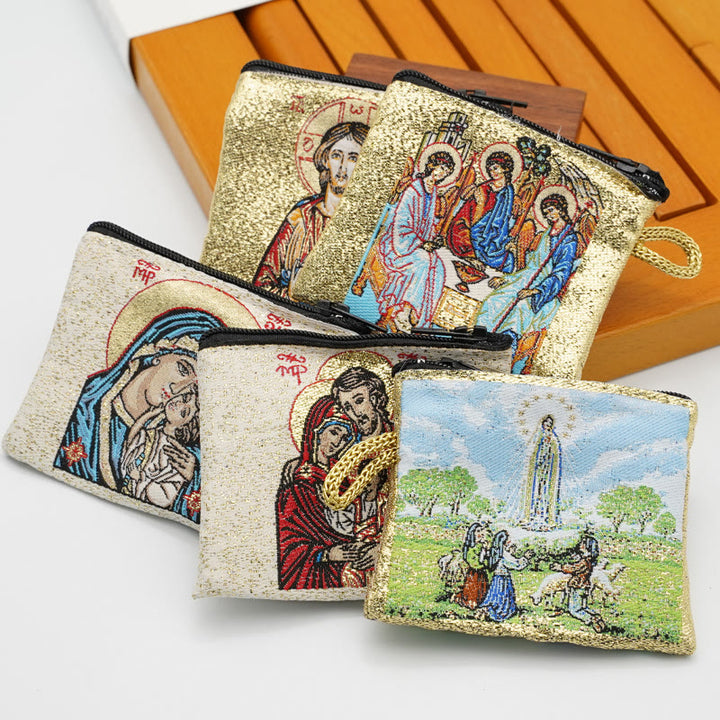 Christianartworkshop Retro Classic Style Holy Saint Icon Cotton Double-sided Pattern Jewelry Pouches