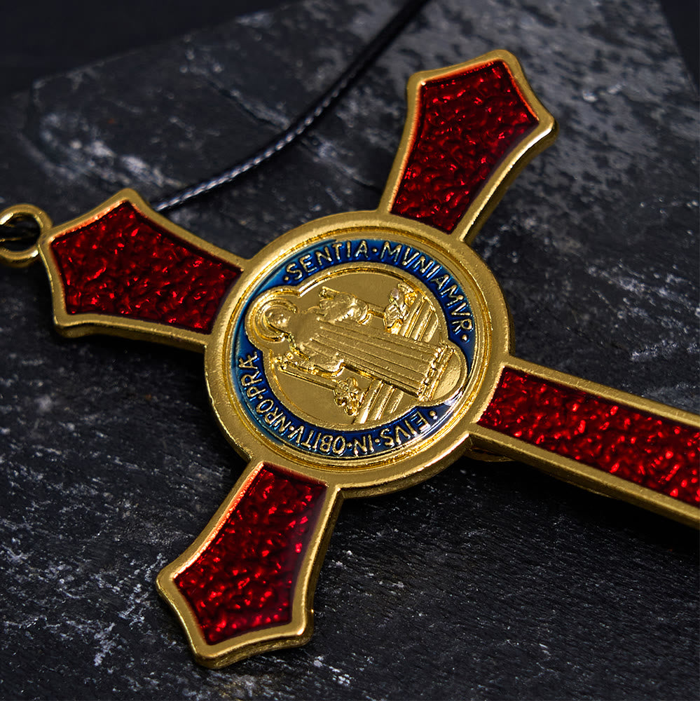 Christianartworkshop Classic Style Red/Blue Crafted Crucifix Big Size Pendant Necklace(2 color)