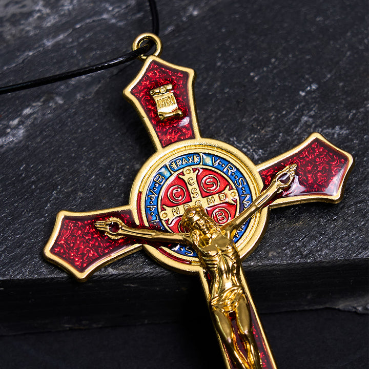 Christianartworkshop Classic Style Red/Blue Crafted Crucifix Big Size Pendant Necklace(2 color)