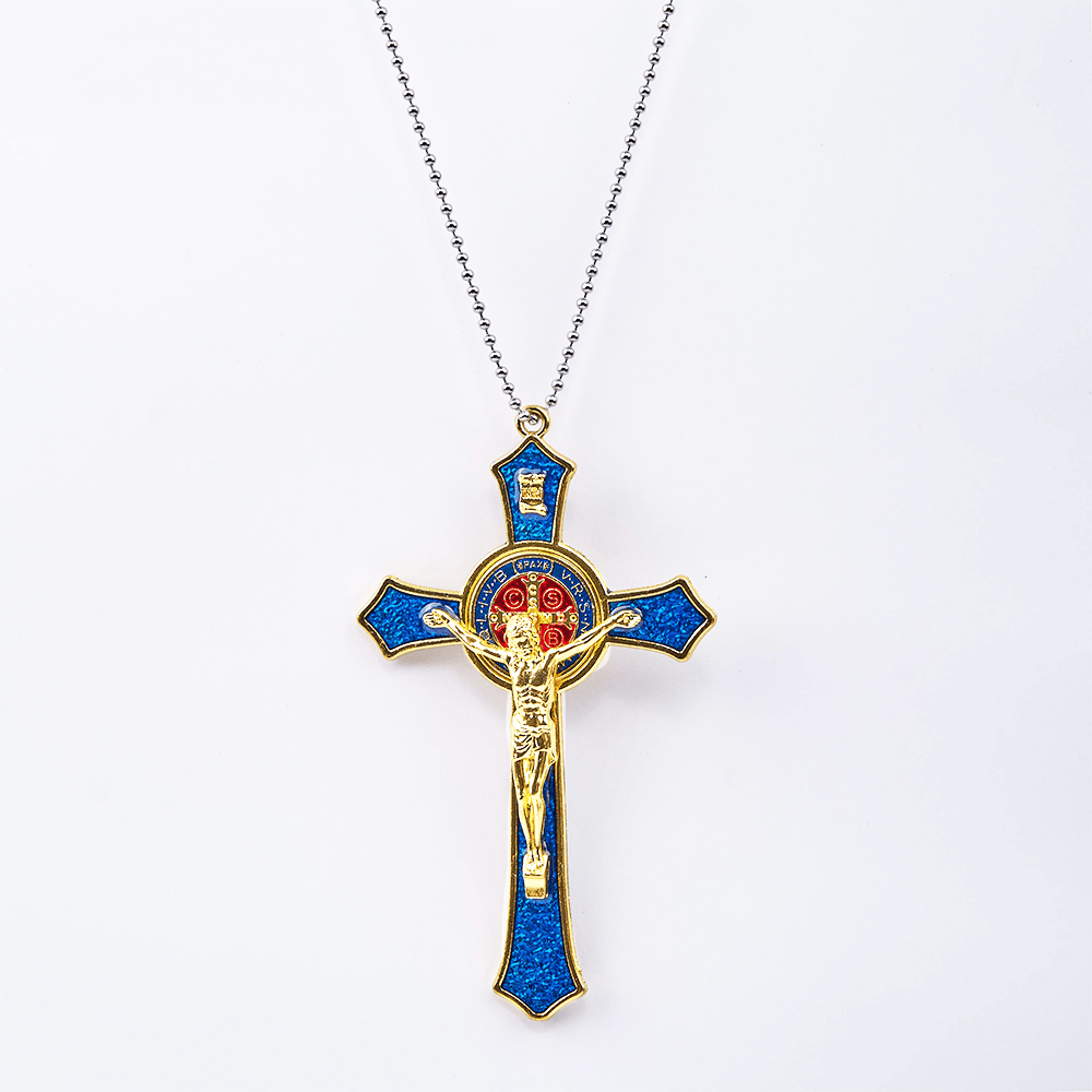 Christianartworkshop Classic Style Red/Blue Crafted Crucifix Big Size Pendant Necklace(2 color)