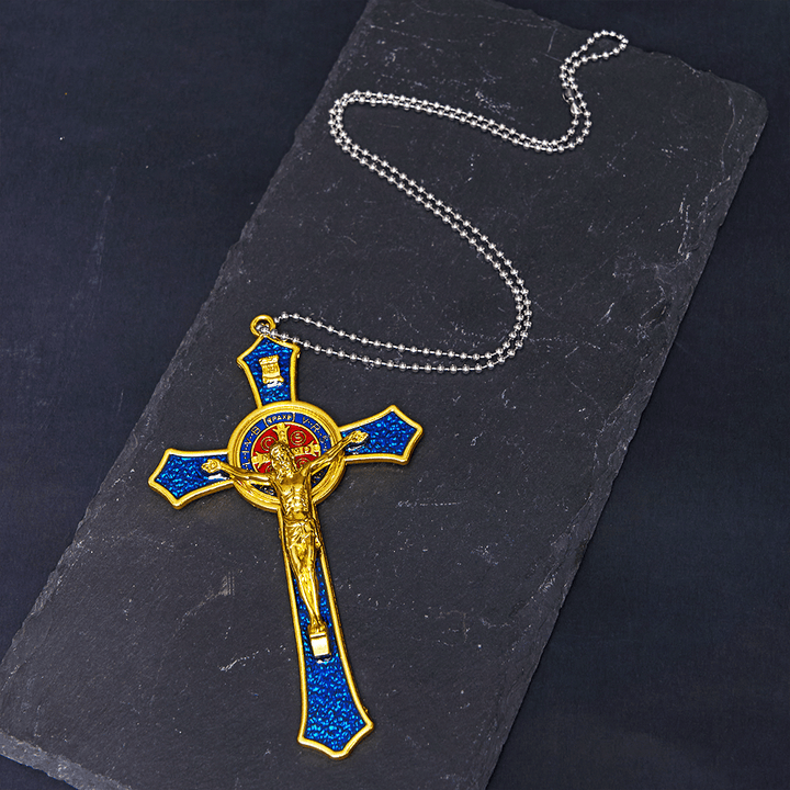 Christianartworkshop Classic Style Red/Blue Crafted Crucifix Big Size Pendant Necklace(2 color)