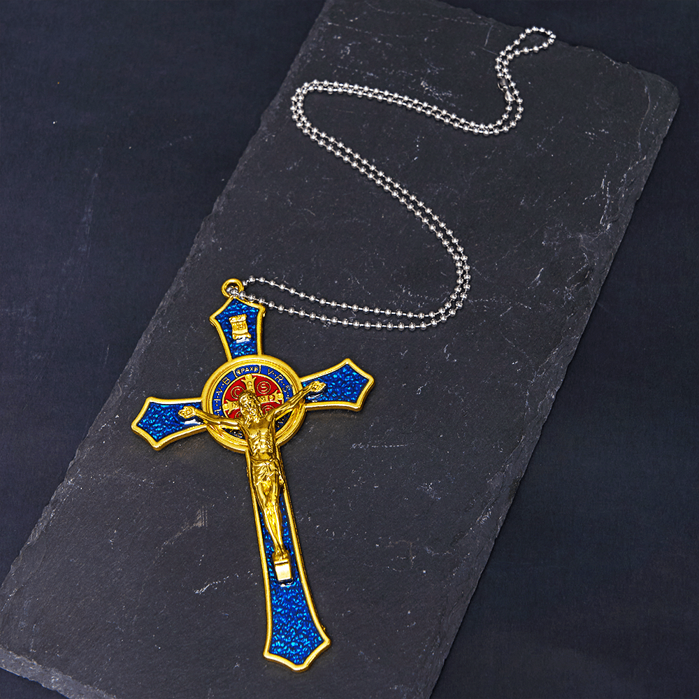 FREE Today: Christianartworkshop Classic Style Red/Blue Crafted Crucifix Big Size Pendant Necklace(2 color)