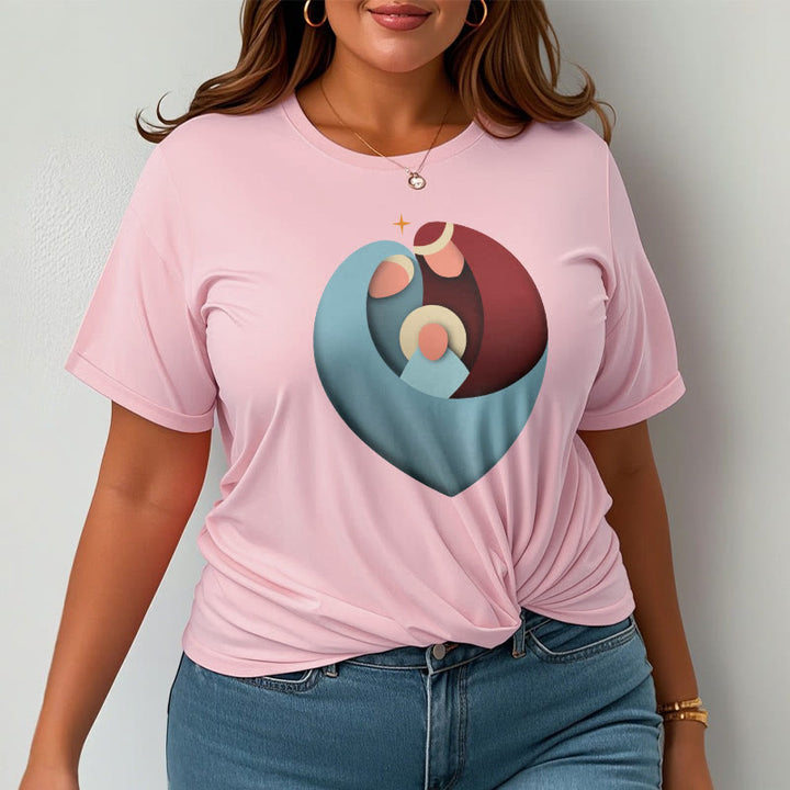 Christianartworkshop Creative Style the Holy Family with Our Sacred Heart Short Sleeve Washed T-shirt