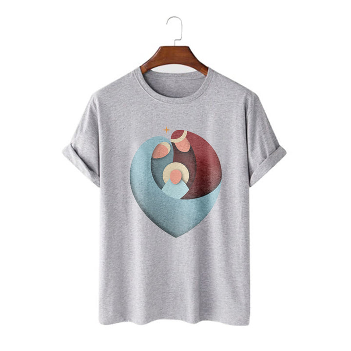 Christianartworkshop Creative Style the Holy Family with Our Sacred Heart Short Sleeve Washed T-shirt