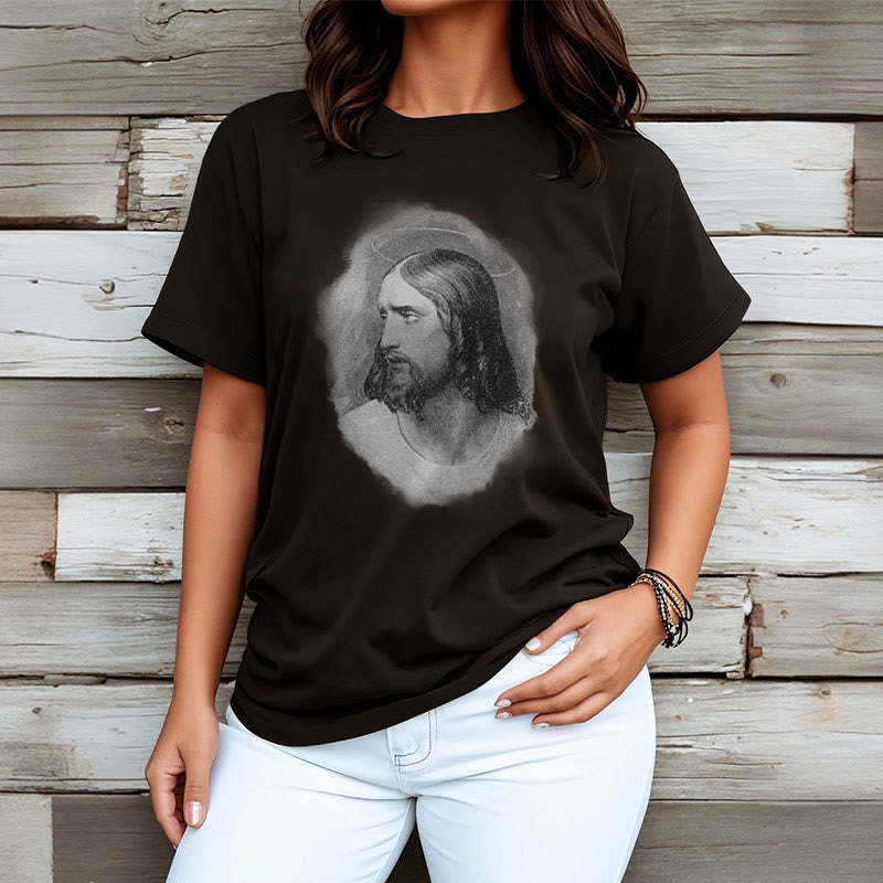 Christianartworkshop Retro Style the Halo Jesus Short Sleeve Washed T-shirt