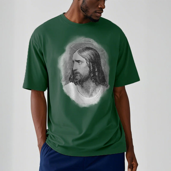 Christianartworkshop Retro Style the Halo Jesus Short Sleeve Washed T-shirt