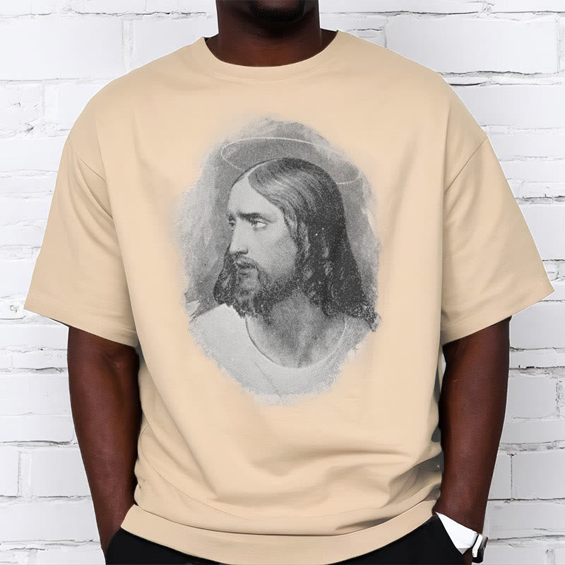 Christianartworkshop Retro Style the Halo Jesus Short Sleeve Washed T-shirt