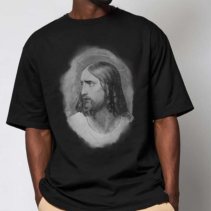 Christianartworkshop Retro Style the Halo Jesus Short Sleeve Washed T-shirt