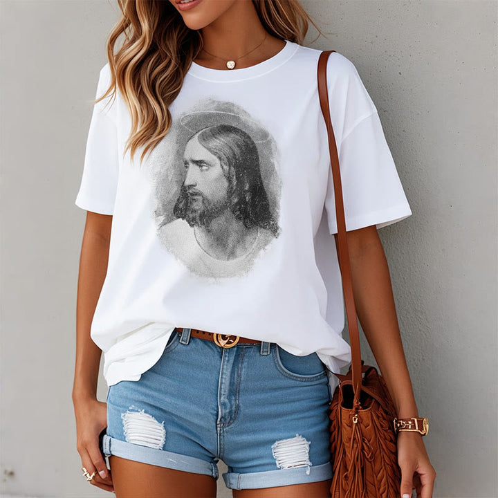 Christianartworkshop Retro Style the Halo Jesus Short Sleeve Washed T-shirt