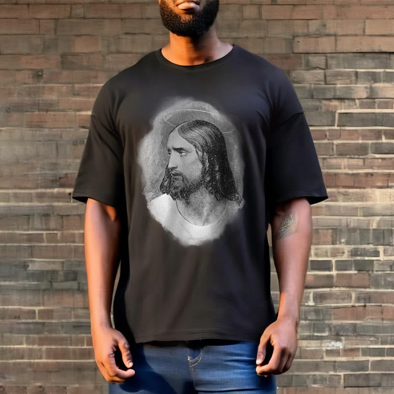 Christianartworkshop Retro Style the Halo Jesus Short Sleeve Washed T-shirt