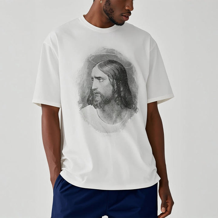 Christianartworkshop Retro Style the Halo Jesus Short Sleeve Washed T-shirt