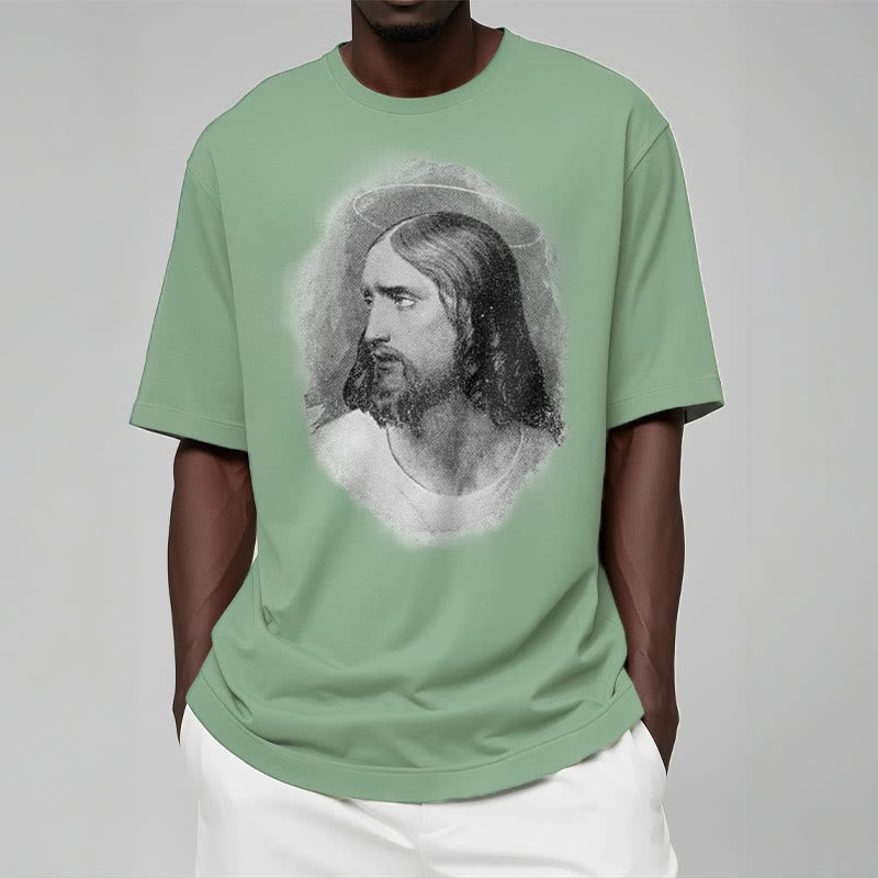 Christianartworkshop Retro Style the Halo Jesus Short Sleeve Washed T-shirt