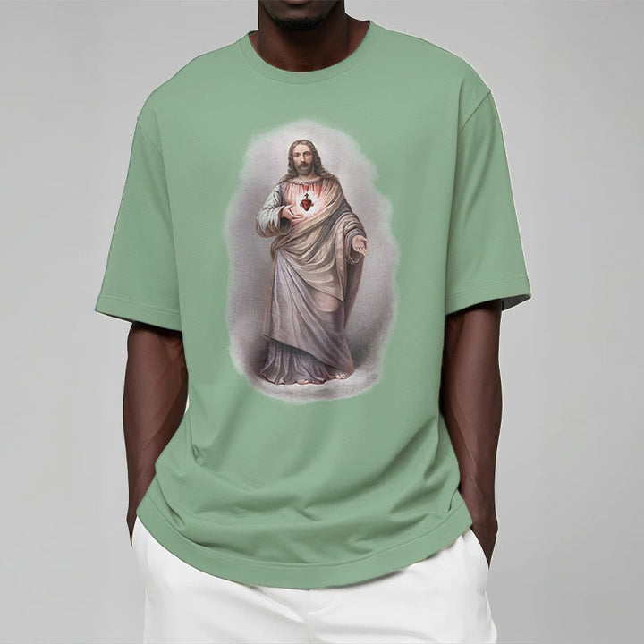 Christianartworkshop Retro Style Sacred Heart Short Sleeve Washed T-shirt - image 12