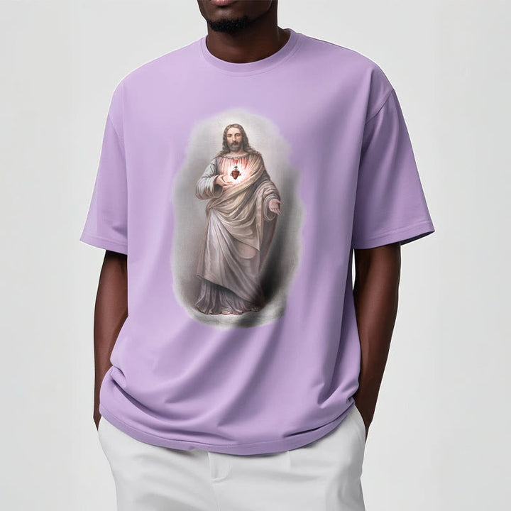 Christianartworkshop Retro Style Sacred Heart Short Sleeve Washed T-shirt