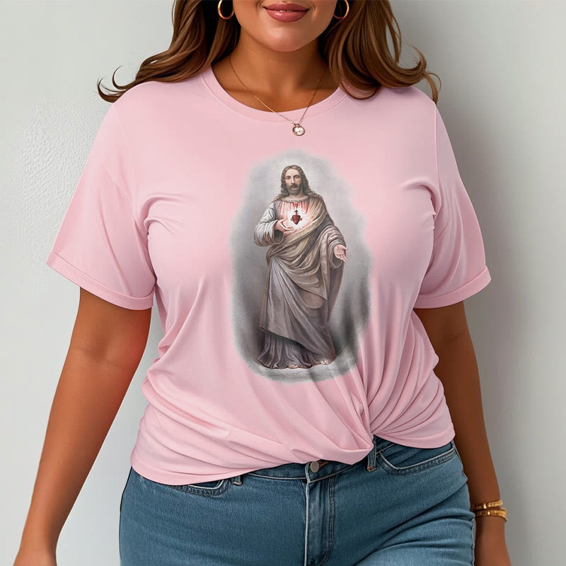 Christianartworkshop Retro Style Sacred Heart Short Sleeve Washed T-shirt