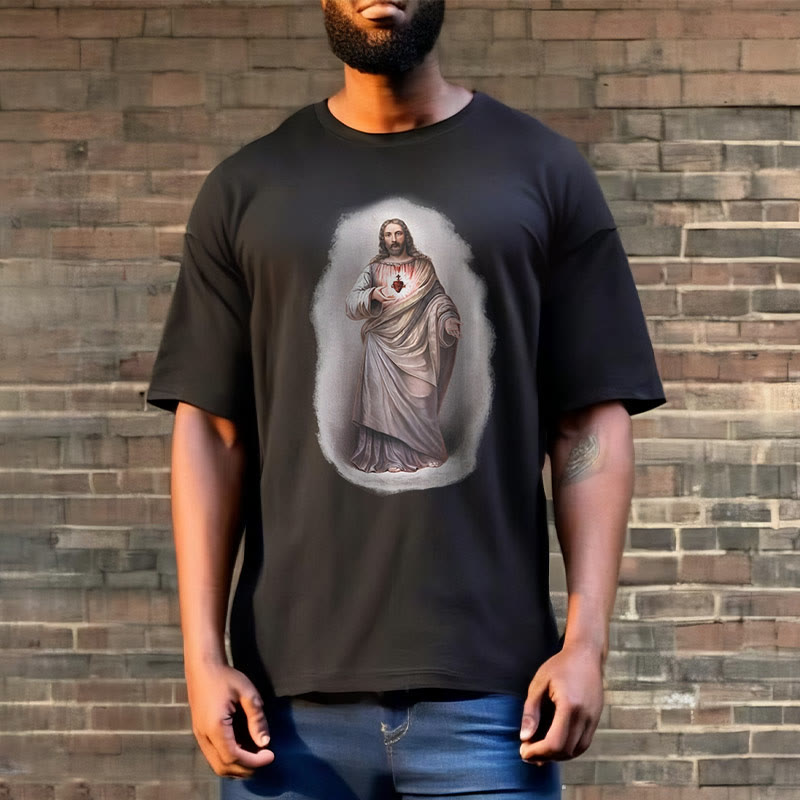 Christianartworkshop Retro Style Sacred Heart Short Sleeve Washed T-shirt - image 5