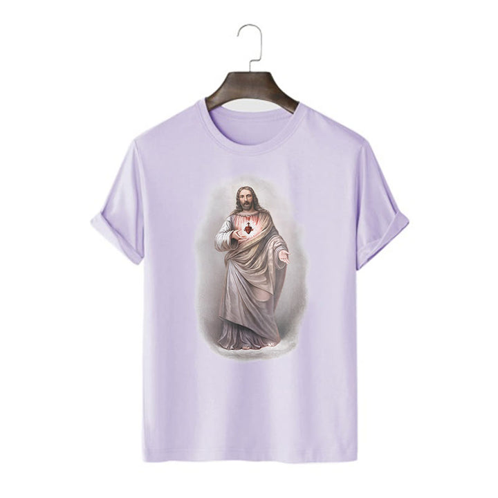 Christianartworkshop Retro Style Sacred Heart Short Sleeve Washed T-shirt - Purple - 2XL - image 15