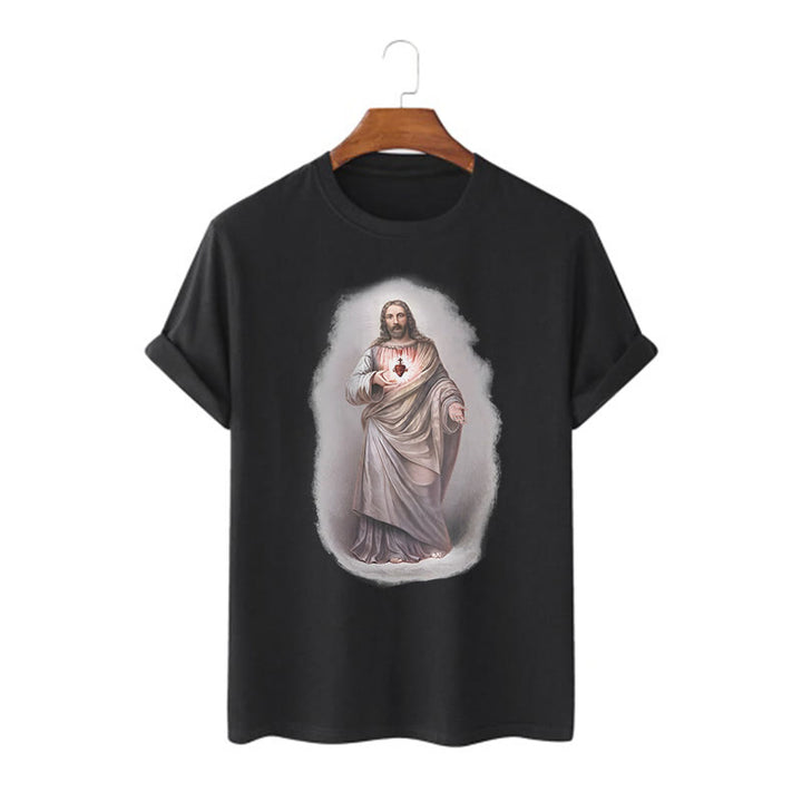 Christianartworkshop Retro Style Sacred Heart Short Sleeve Washed T-shirt - Black - 2XL - image 3