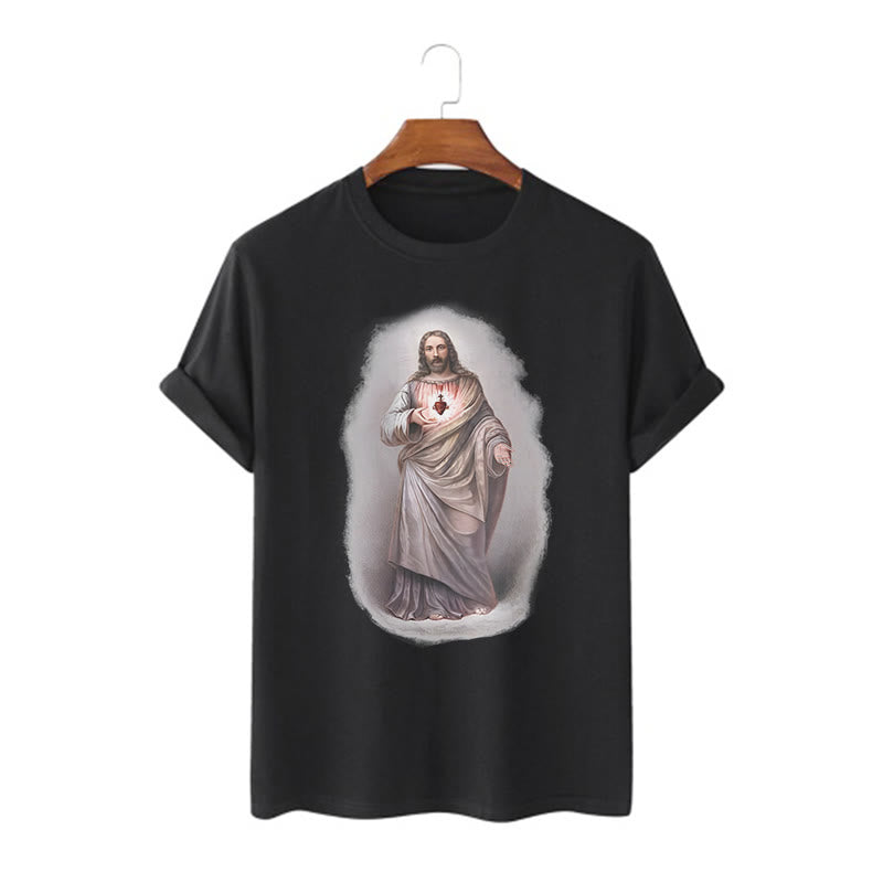 Christianartworkshop Retro Style Sacred Heart Short Sleeve Washed T-shirt