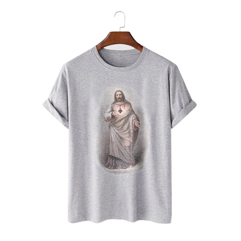 Christianartworkshop Retro Style Sacred Heart Short Sleeve Washed T-shirt