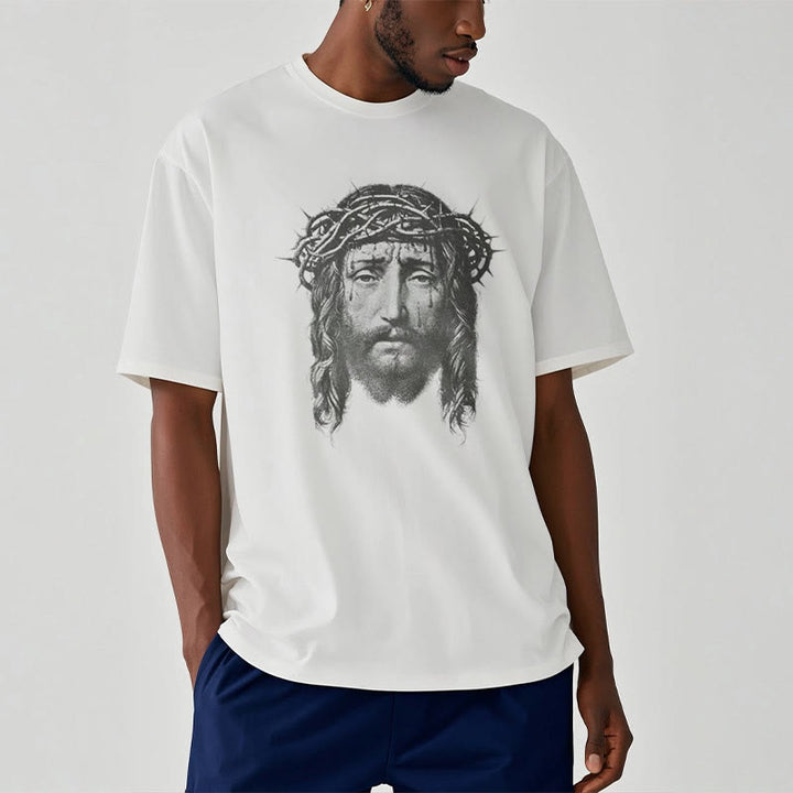 Christianartworkshop Retro Style Crown of Thorns Short Sleeve Washed T-shirt