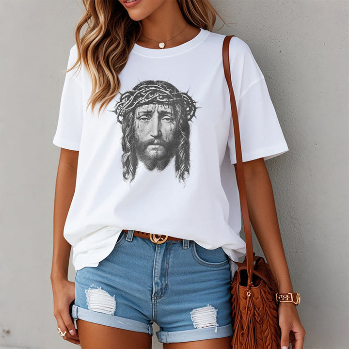 Christianartworkshop Retro Style Crown of Thorns Short Sleeve Washed T-shirt