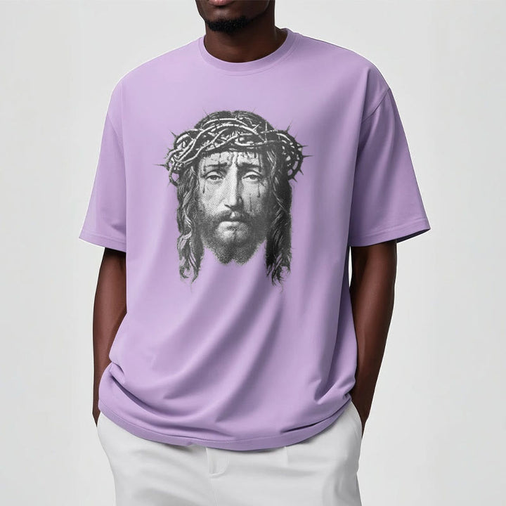 Christianartworkshop Retro Style Crown of Thorns Short Sleeve Washed T-shirt