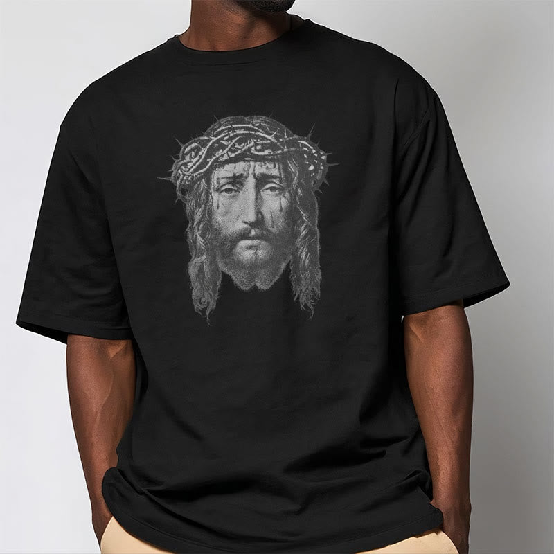 Christianartworkshop Retro Style Crown of Thorns Short Sleeve Washed T-shirt