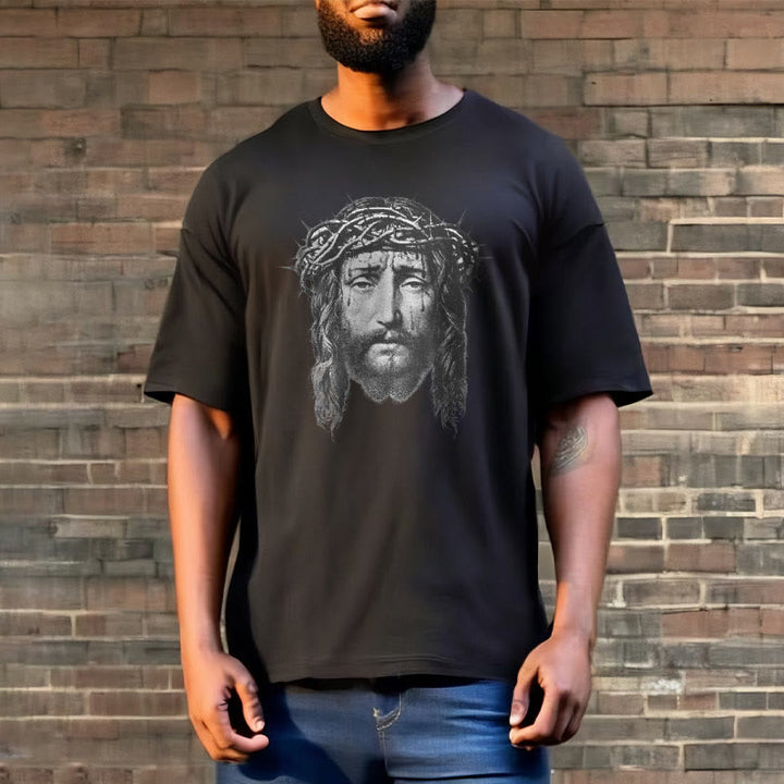 Christianartworkshop Retro Style Crown of Thorns Short Sleeve Washed T-shirt