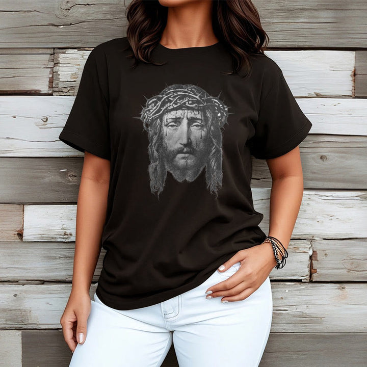 Christianartworkshop Retro Style Crown of Thorns Short Sleeve Washed T-shirt