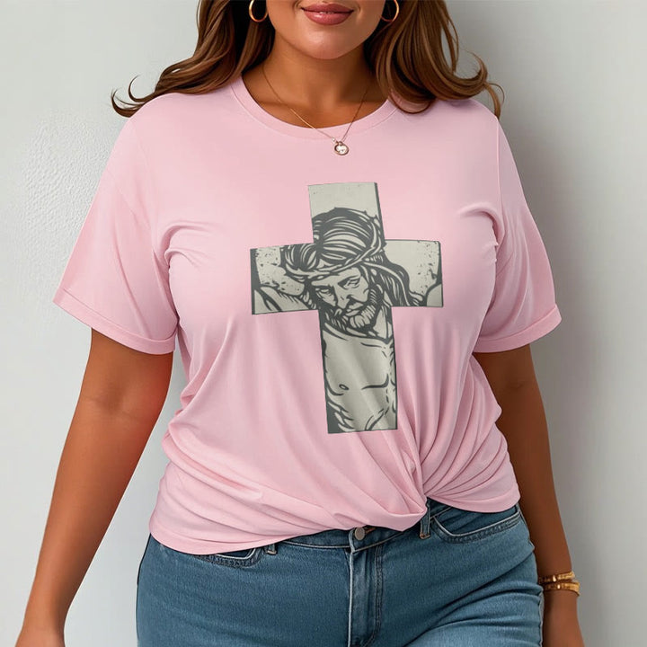 Christianartworkshop Retro Style Jesus on the Cross Short Sleeve Washed T-shirt