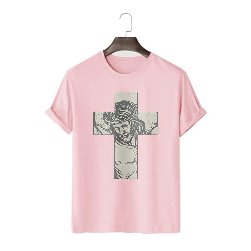 Christianartworkshop Retro Style Jesus on the Cross Short Sleeve Washed T-shirt