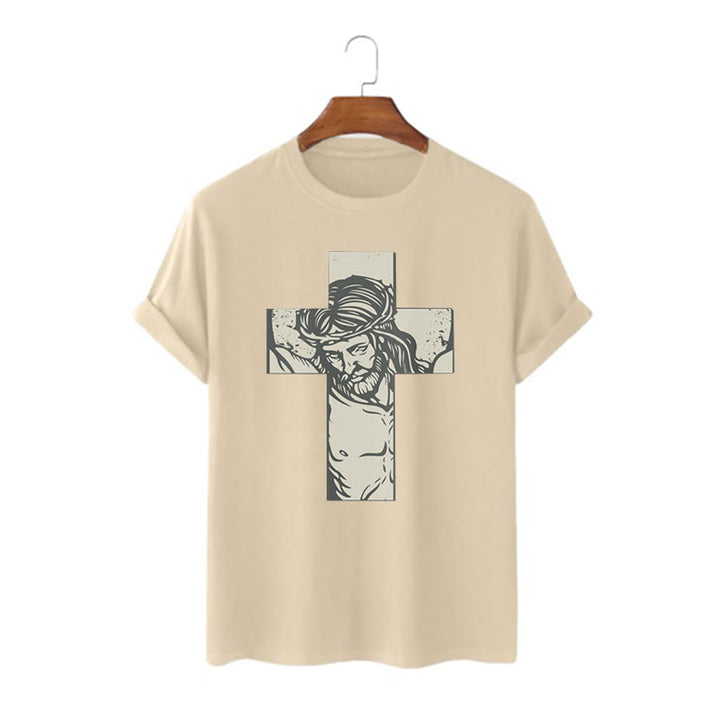 Christianartworkshop Retro Style Jesus on the Cross Short Sleeve Washed T-shirt