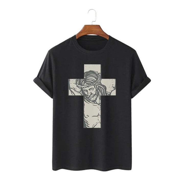 Christianartworkshop Retro Style Jesus on the Cross Short Sleeve Washed T-shirt