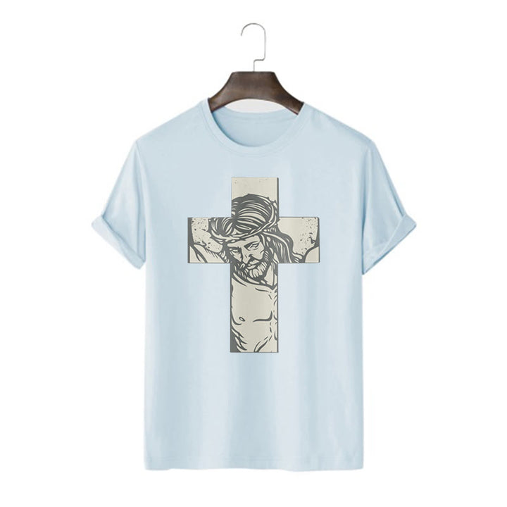 Christianartworkshop Retro Style Jesus on the Cross Short Sleeve Washed T-shirt