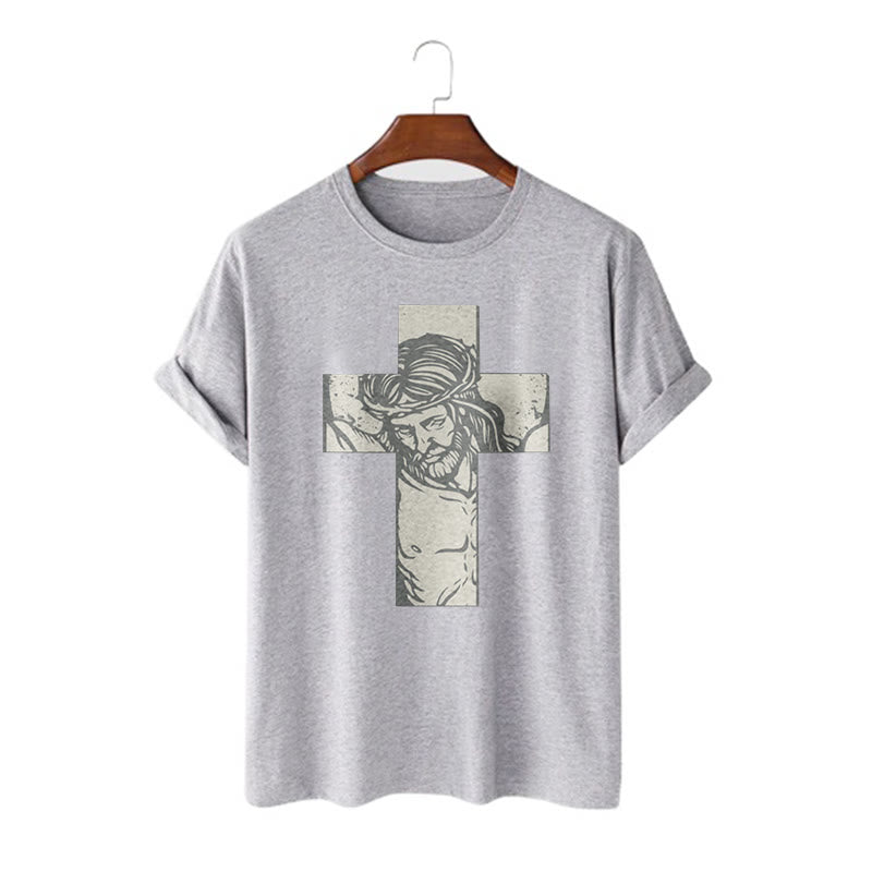 Christianartworkshop Retro Style Jesus on the Cross Short Sleeve Washed T-shirt