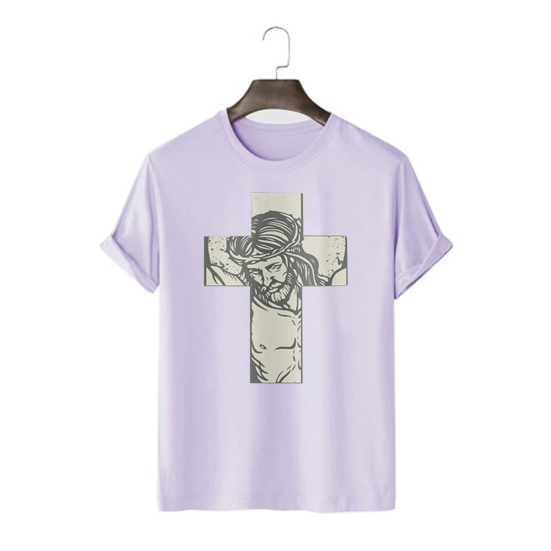 Christianartworkshop Retro Style Jesus on the Cross Short Sleeve Washed T-shirt