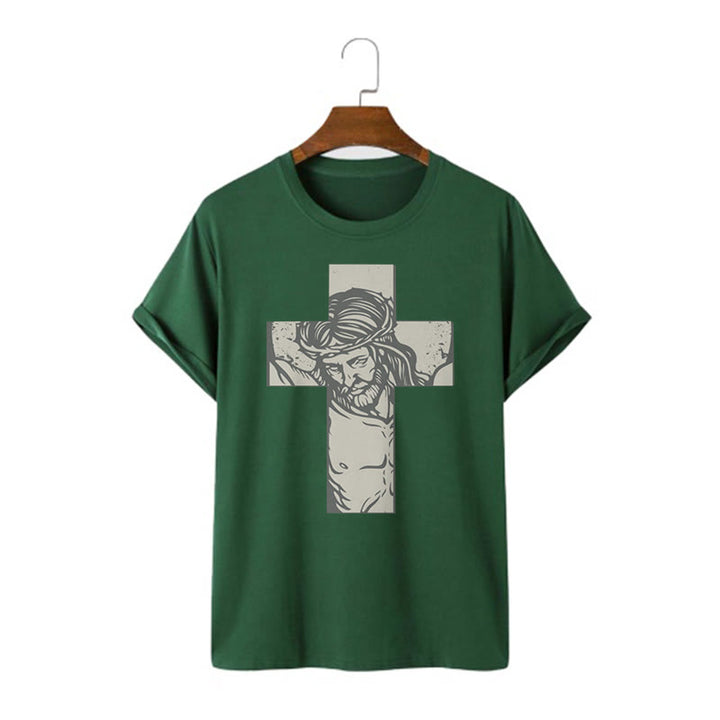 Christianartworkshop Retro Style Jesus on the Cross Short Sleeve Washed T-shirt