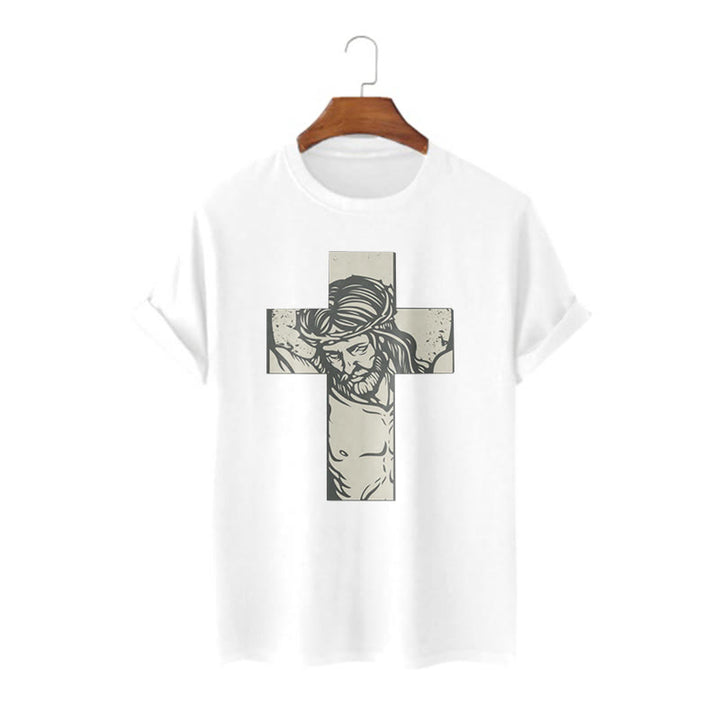 Christianartworkshop Retro Style Jesus on the Cross Short Sleeve Washed T-shirt