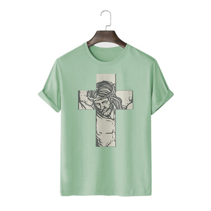 Christianartworkshop Retro Style Jesus on the Cross Short Sleeve Washed T-shirt