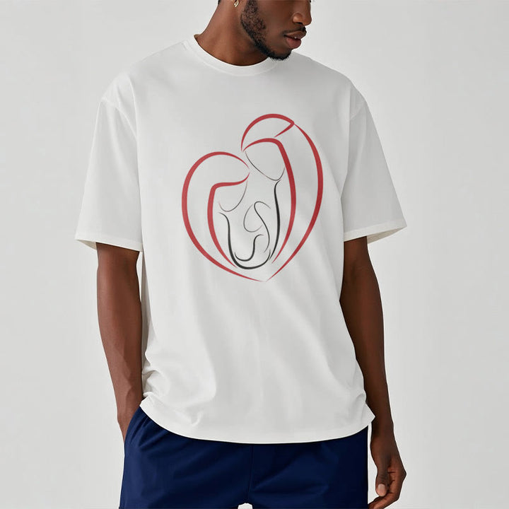 Christianartworkshop Minimalist Style Sacred Family Heartline Art Short Sleeve Washed T-shirt