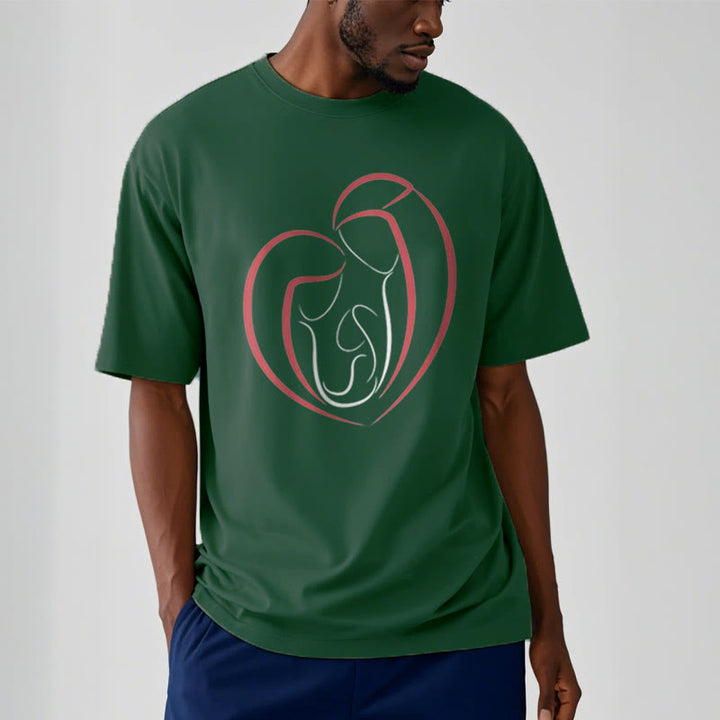 Christianartworkshop Minimalist Style Sacred Family Heartline Art Short Sleeve Washed T-shirt