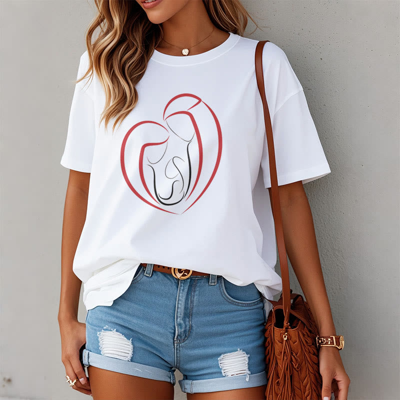 Christianartworkshop Minimalist Style Sacred Family Heartline Art Short Sleeve Washed T-shirt