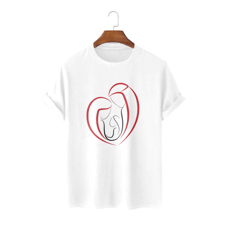 Christianartworkshop Minimalist Style Sacred Family Heartline Art Short Sleeve Washed T-shirt