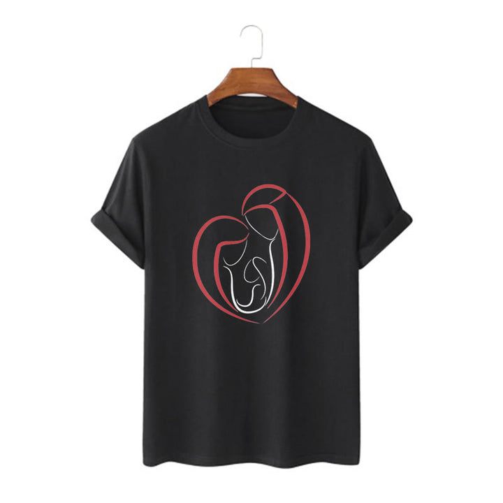 Christianartworkshop Minimalist Style Sacred Family Heartline Art Short Sleeve Washed T-shirt