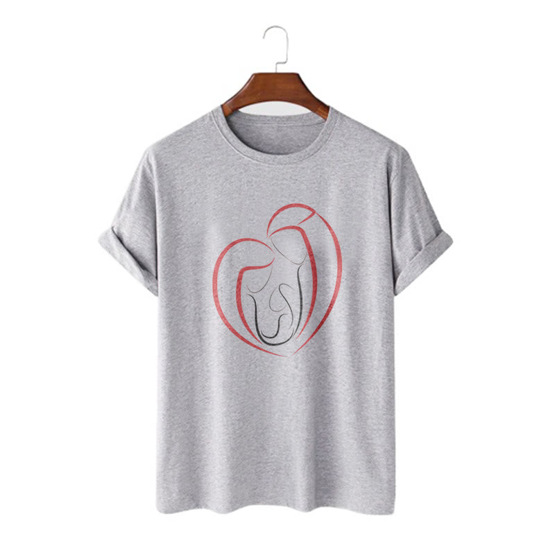 Christianartworkshop Minimalist Style Sacred Family Heartline Art Short Sleeve Washed T-shirt