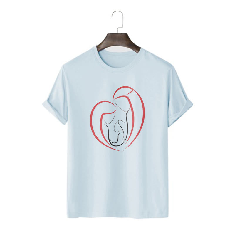 Christianartworkshop Minimalist Style Sacred Family Heartline Art Short Sleeve Washed T-shirt